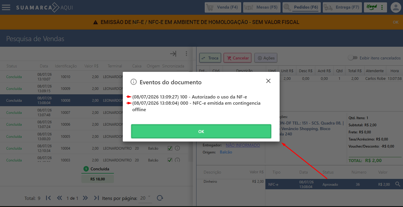 Exemplo visual - Gestão de notas pendentes em contingência
